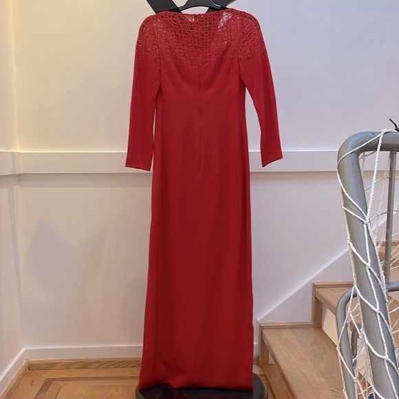 AKRIS Stunning silk blend Evening Gown maxi Red with mesh and embroidery XXS - Picture 3 of 8